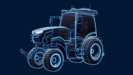 Elektrisk Fendt e100 V Vario med blåt strømkabel rundt om